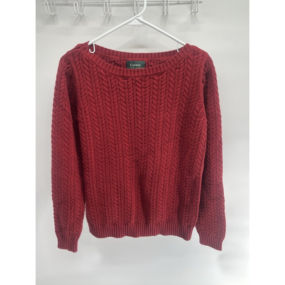 Lauren Ralph Lauren Sweater Womens Small Red Cable Knit Crewneck Cotton Pullover